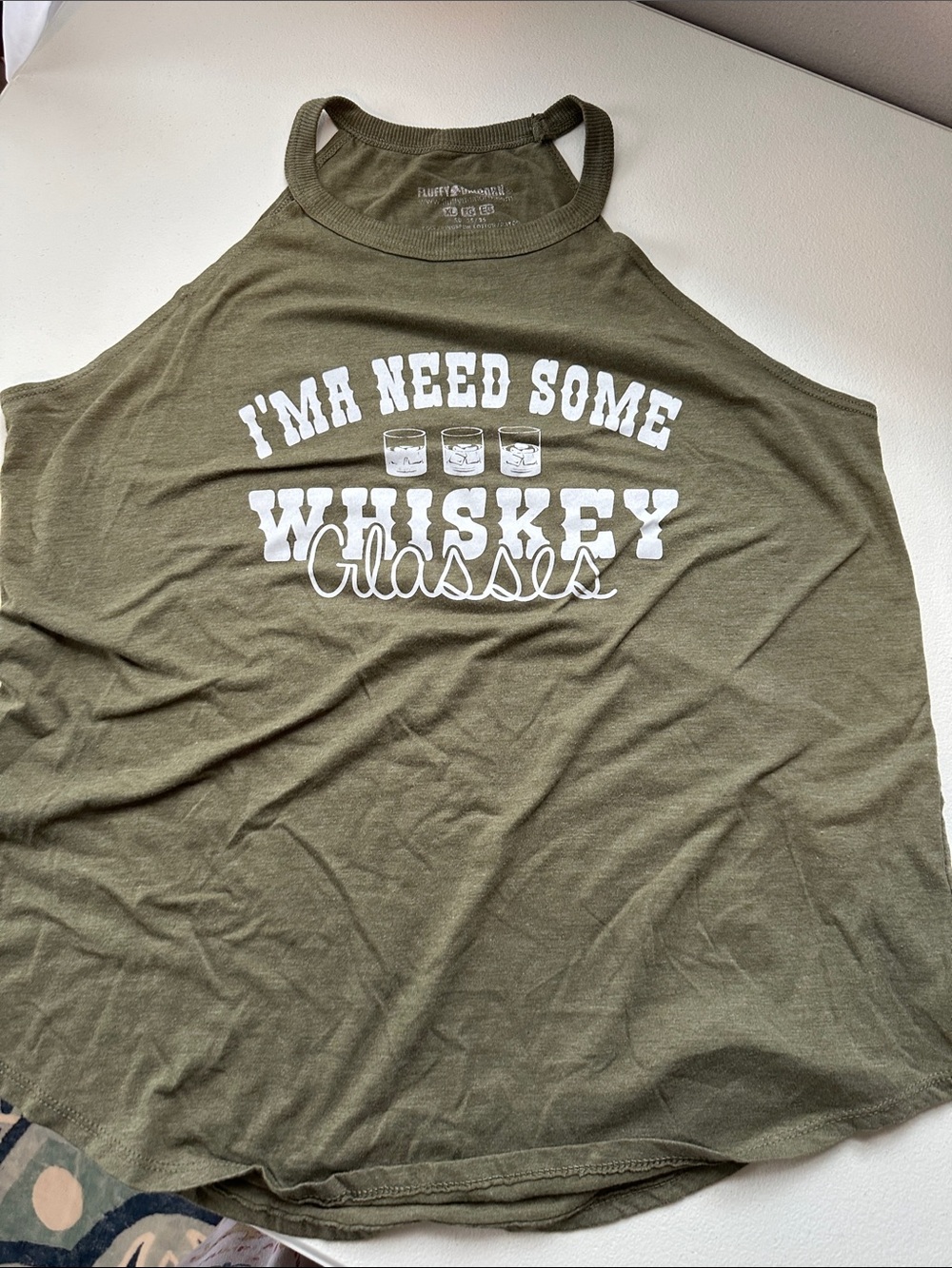 Finity Olive Green Tank Top "I'ma Need Some Whiskey Glasses"